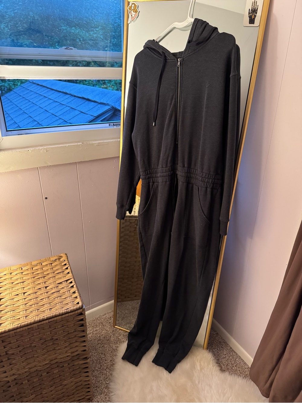 American Eagle Outfitters Black Hooded Zip-Front Jumpsuit